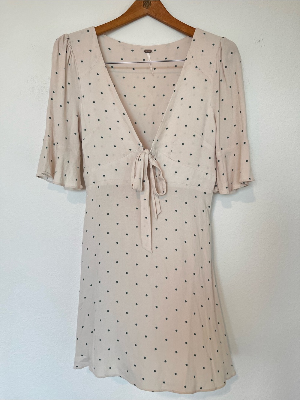 Free People Blush Polka Dot Tie-Front Slip Dress